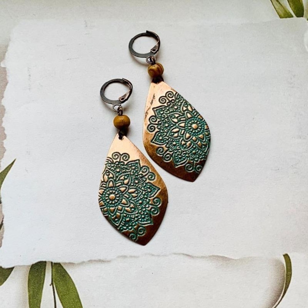 Copper Stamped Mandala Earrings